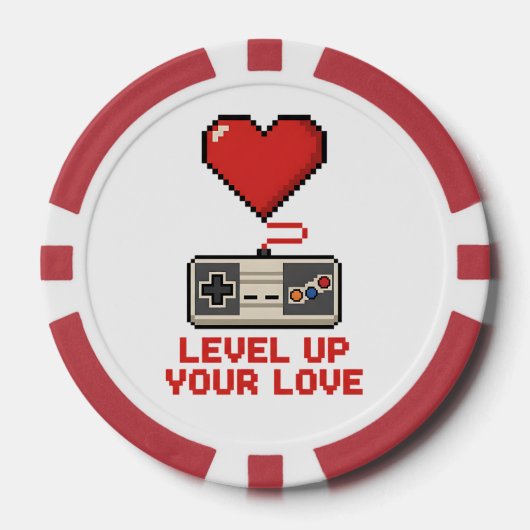Level Up Your Love, Retro Pixel Gaming Design ポーカーチップ (正面)