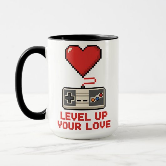 Level Up Your Love, Retro Pixel Gaming Design マグカップ (左)