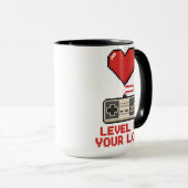 Level Up Your Love, Retro Pixel Gaming Design マグカップ (正面右)