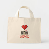 Level Up Your Love, Retro Pixel Gaming Design ミニトートバッグ (正面)