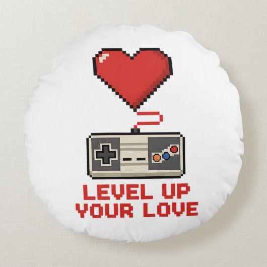 Level Up Your Love, Retro Pixel Gaming Design ラウンドクッション (正面)