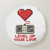 Level Up Your Love, Retro Pixel Gaming Design ラウンドクッション (裏面)