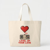 Level Up Your Love, Retro Pixel Gaming Design ラージトートバッグ (正面)
