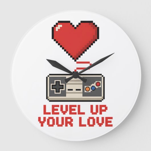 Level Up Your Love, Retro Pixel Gaming Design ラージ壁時計 (正面)