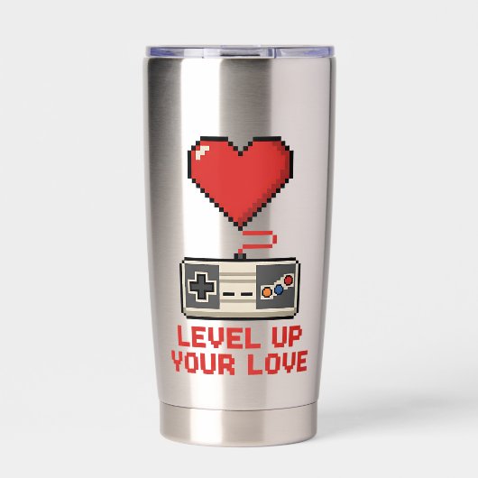 Level Up Your Love, Retro Pixel Gaming Design 保温保冷タンブラー (正面)