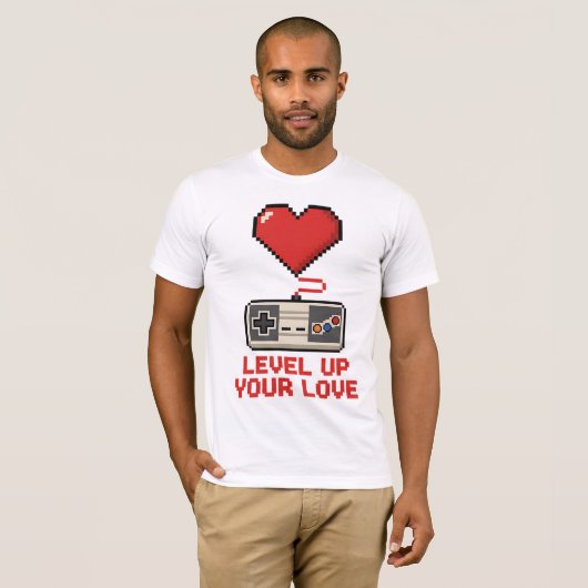 Level Up Your Love, Retro Pixel Gaming Design Tシャツ (正面フル)