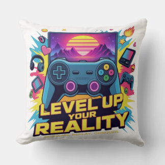 Level Up Your Reality – Neon Gamer クッション