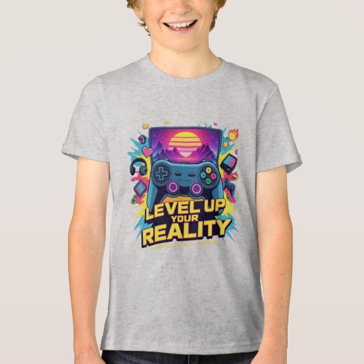 Level Up Your Reality – Neon Gamer トライブレンドTシャツ (正面)
