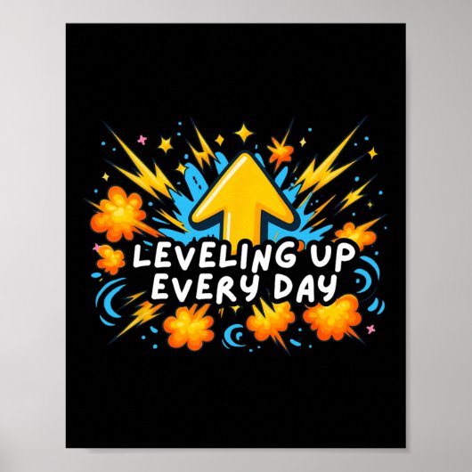 Leveling Up Every Day Ck To School Shirt Gamer Boy ポスター (正面)