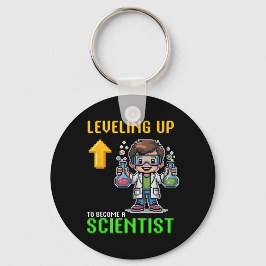 Leveling Up Scientist Ck To School Funny Gamer Boy キーホルダー (正面)