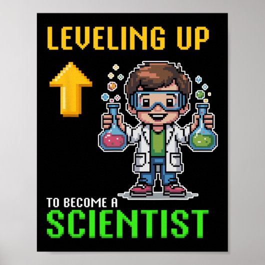 Leveling Up Scientist Ck To School Funny Gamer Boy ポスター (正面)