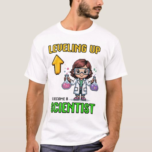 Leveling Up Scientist Ck To School Funny Gamer Gir Tシャツ (正面)
