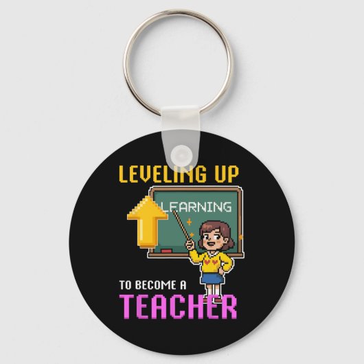 Leveling Up Teacher Ck To School Funny Gamer Girls キーホルダー (正面)