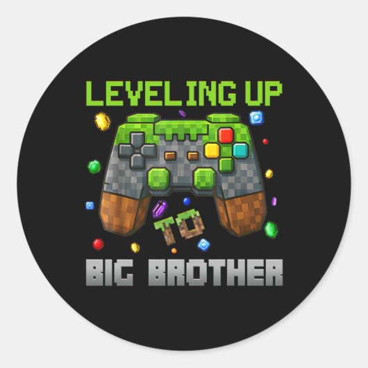 Leveling Up To Big Brother Shirt Funny Gamer Pixel ラウンドシール (正面)