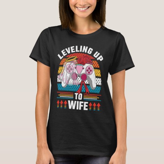Leveling Up To Wife Gamer Bride Gaming Wedding Tシャツ (正面)