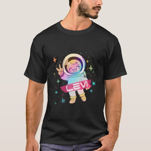 Levi - かわいい宇宙飛行士の少年名 tシャツ (正面)