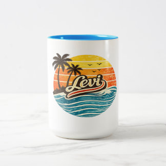 Levi Retro Sunset Name Design ツートーンマグカップ