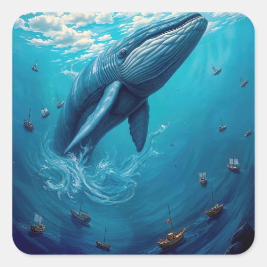 Leviathan’s Flight to Freedom – Surreal Whale Art スクエアシール (正面)