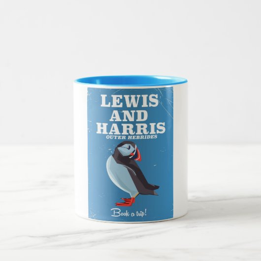 Lewis and Harris Scotland Puffin旅行ポスター ツートーンマグカップ (中央)