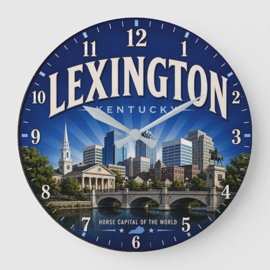 Lexington Kentucky Bluegrass State City Decor ラージ壁時計 (正面)
