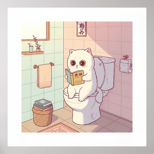 Lezende Kat op Toilet 箔ポスター (正面)