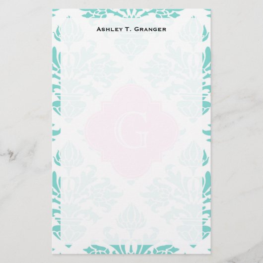 Lgアクアフローラダマスク#3ピンククローバーモノグラム 便箋 (正面)