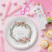 Lgサイズブライダルシャワー素朴リースバラブランチ ペーパープレート (パーティー)