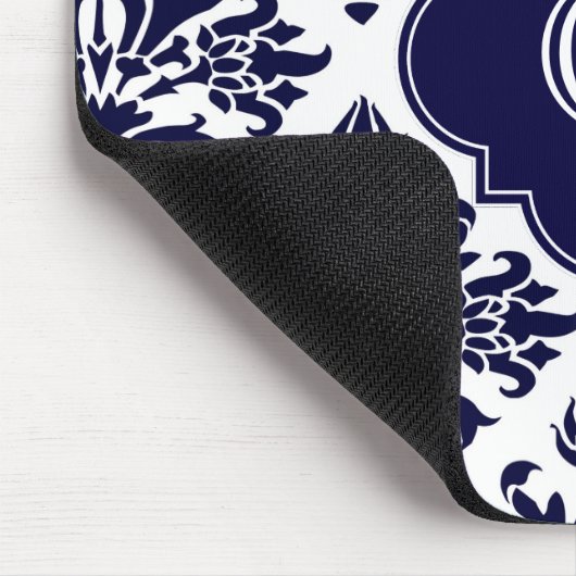 Lgネイビーブルーウィットダマスク#3ネイビークローバーモノグラム マウスパッド (コーナー)
