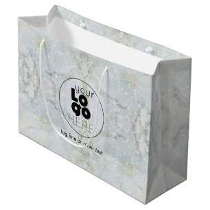 Lg.紙ロゴ付き買い物袋-グリッター大理石 ラージペーパーバッグ