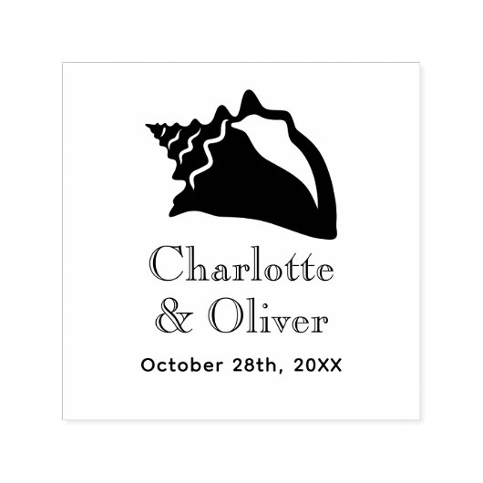 Lg Conch Seashellエレガントカップル名デイトモノガー セルフインキングスタンプ (デザイン)