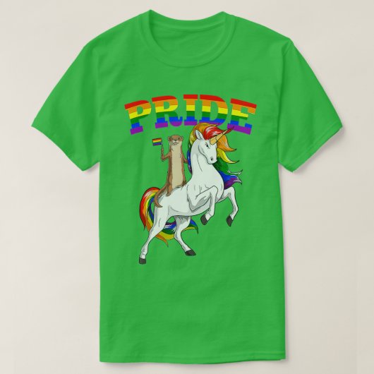 LGBシーオッターユニコーンゲイプライドレインボーLGBQかわいい Tシャツ (デザイン正面)