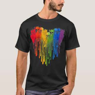 LGBスカルハートラブシュガースカルレインボーLGBプリド Tシャツ