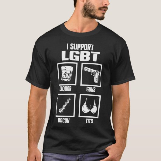 LGBTおもしろいゲイプライドIがLGBT酒類銃砲をサポート Tシャツ (正面)