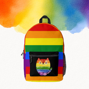 LGBTかわいい猫モノグラムレインボープライド プリントバックパック