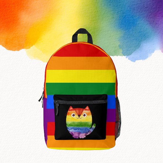 LGBTかわいい猫モノグラムレインボープライド プリントバックパック