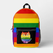 LGBTかわいい猫モノグラムレインボープライド プリントバックパック (正面)