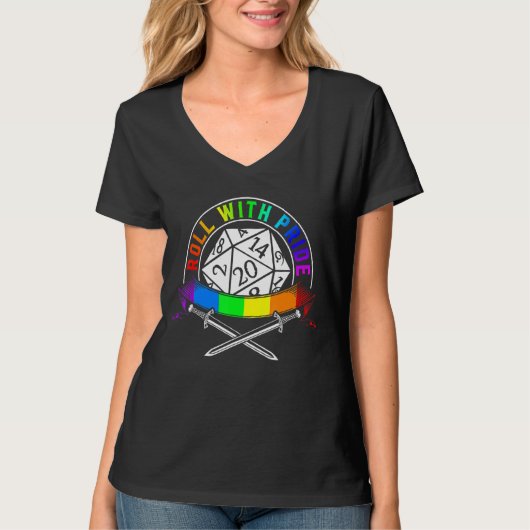 Lgbtと転がプライドD20 Rpgテーブル上のゲイとLesb Tシャツ (正面)
