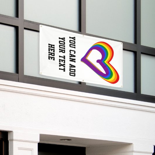 LGBTのプライドの虹の旗のハートのゲイ愛 横断幕 (ビルの外側)