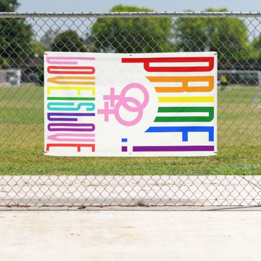 LGBTのプライドの虹の旗はレズビアンのカップルの印を着色します 横断幕 (インサイチュ)