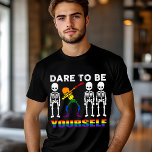 LGBTのプライドは自分でDabになりたくなモダンい トライブレンドＴシャツ<br><div class="desc">白と虹モダンの3つの骨格で構成された文字「Dare to be yourself」が白と虹のタイポグラフィで飾られ、1つのレインボー骨格dbbing #LGBT #gay #pride #lesbian #bisexual #queer #transgender #fashionable #style #equality #rainbow #fashion could kolds</div>