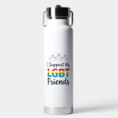 LGBTの友達を応援 虹色 プライドベクター デザイン ウォーターボトル (正面)