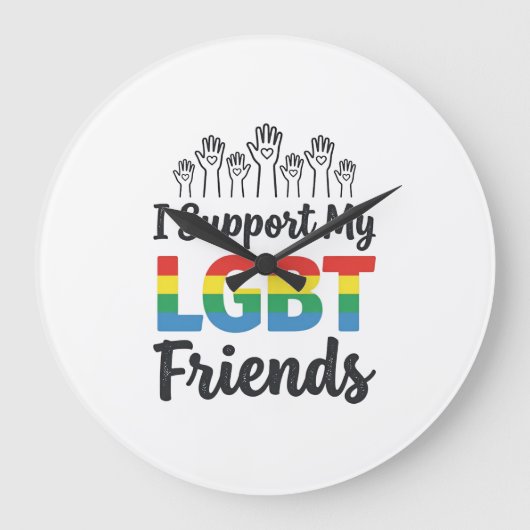 LGBTの友達を応援 虹色 プライドベクター デザイン ラージ壁時計 (正面)