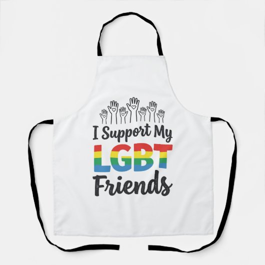 LGBTの友達を応援 虹色 プライド ベクター デザイン エプロン (正面)