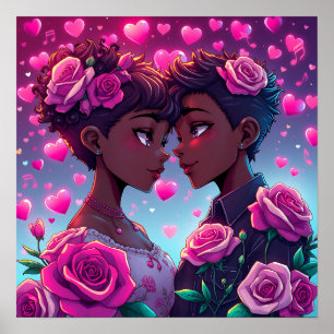 LGBTの愛   アフリカ系アメリカ人アニメカップル ポスター