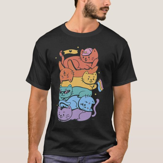 LGBTの猫たちがプライドを応援 Tシャツ (正面)