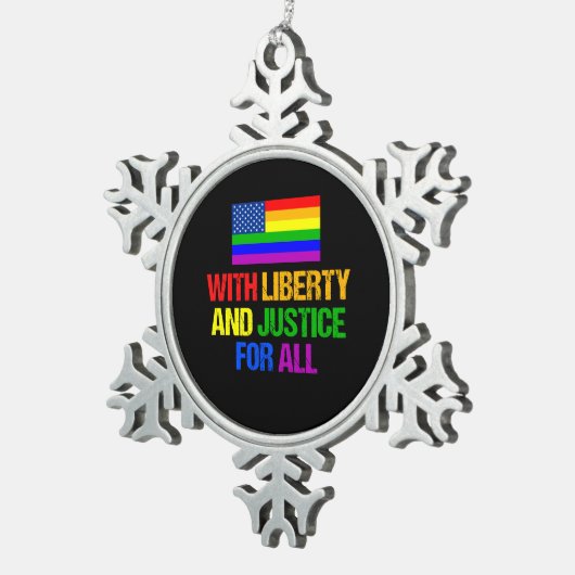 LGBTの等しい権利の虹の米国旗 スノーフレークピューターオーナメント (右)
