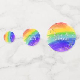 LGBTの結婚水彩虹と金ゴールドの輝き コンフェッティ