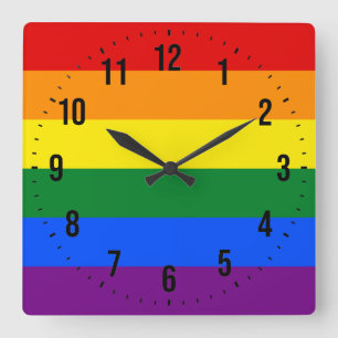 LGBTの虹のゲイプライドの旗 スクエア壁時計
