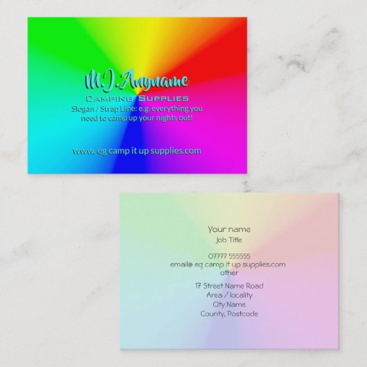 LGBTの虹の放射状色のキャンプの供給 名刺 (正面/裏面)