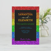 LGBTの虹の旗のスパークル ゲイ レズビアン ウェディング 招待状 (スタンド正面)